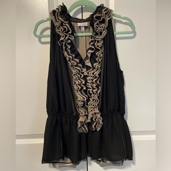 Robert Rodriquez Black Ruffled Peplum Blouse by Neiman Marcus L elegant rich - Picture 1 of 8